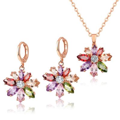 China FASHIONABLE 3 PCS Fashion Colorful Cheap Bridal 18k Gold Plated Zircon Necklace And Earrings Jewelry Set for sale