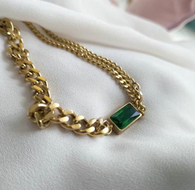 China FASHIONABLE High Quality Fashion Women Green Gold Choker Necklace Chain Stainless Steel Jewelry Wholesale for sale