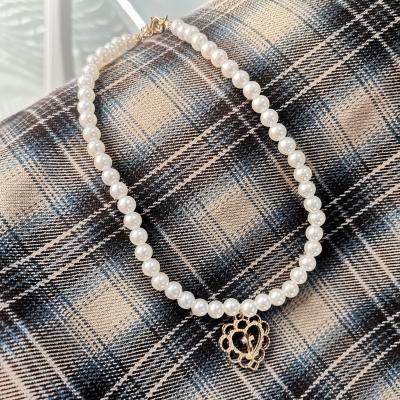 China TRENDY Vintage Palace Hollow Heart Cross Pearl Necklace Chain for sale