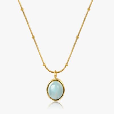 China Oval Blue Clavicle Chain Hiphop Necklace Stainless Steel Plated With 18K Gold Gift Jewelry for sale