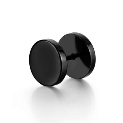 China TRENDY stainless steel barbell earrings for men women black round cake dumbbell earrings for sale