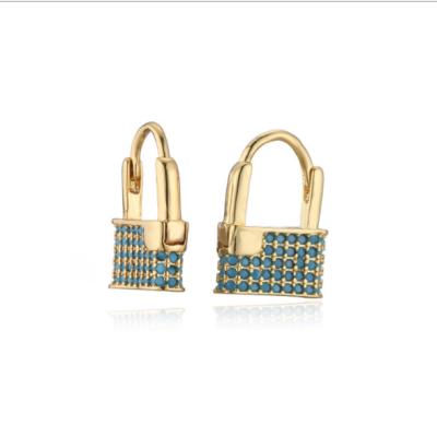 China FASHIONABLE Love Lock Styling Earrings Pure Copper Gold Plated Colorful Zircon Earrings for sale