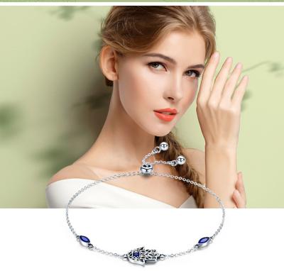 China FASHIONABLE 925 Sterling Silver Women's Blue Zircon Hamsa Hand Bracelet for sale