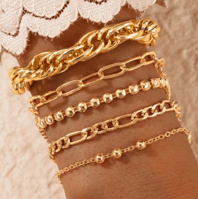 China Hot Hiphop Style Metal Twist Punk Chain Cut Out Wholesale 5 Running String Beads Bracelet Set for sale