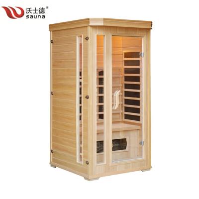 China Traditional Indoor Computer Control Panel Hemlock Solid Wood Sauna Rooms With Carbon Heater For 1 Person for sale