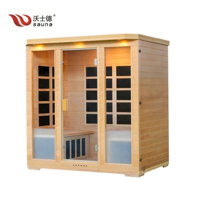 China Traditional Indoor Computer Control Panel Hemlock Solid Wood Sauna Rooms With Carbon Heater For 4 Person for sale