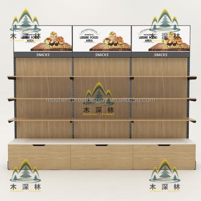 China Environmental friendly supermarket display stand with top logo storage cabinet and advertising board perfect for sales and things promotion for sale