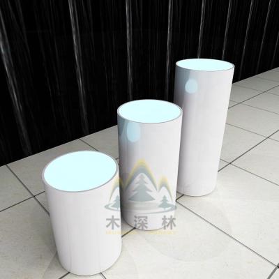 China Environmental Friendly MDF And Cylinder Acrylic Display To Wedding Use White Round Display Stand For Things Display On Top for sale