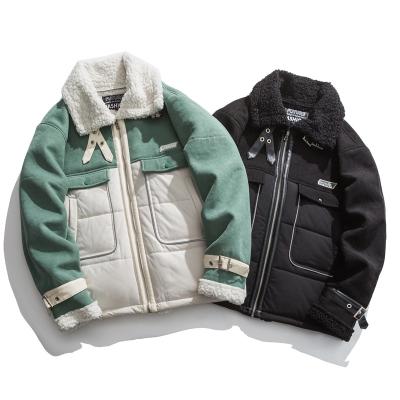 China Winter Sustainable Men's Casual Multi-pocket Jacket Fashion Colorblock Fleece Striped Warm Jackets for sale