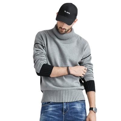 China Anti-Wrinkle Mens Pullover Fashion Colorblock Turtle Neck Casual 100% Cotton Knitted Sweater for sale