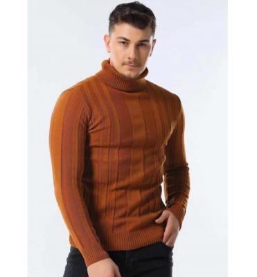 China New Mens Anti-Wrinkle Solid Color Turtle Neck Basic Striped Sweater Pullover Knitwear for sale