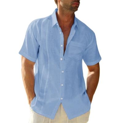 China Breathable Men Summer Sale Cotton Casual Loose Short Sleeve Canvas Shirt for sale