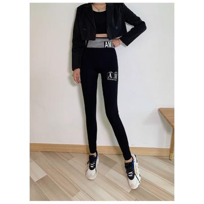 China Wholesale Antibacterial Thin Waist Large Size Printed Tights High Pants With Letters for sale