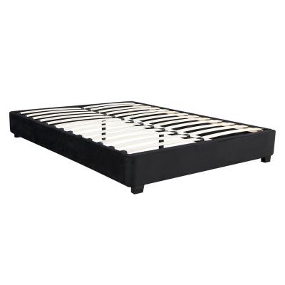 China Soft Bed Wooden Bed Base K/D Slat Bed Frame With Velvet Fabric for sale