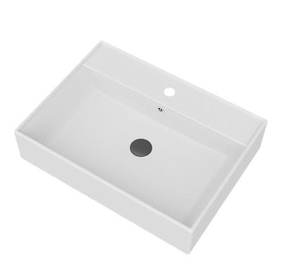 China Modern White Ceramic Bathroom Sink Basin Hand Design Washroom Rectangular Basin for sale