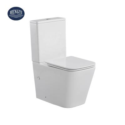 China New Double-Flux Square Shape Toilet Australia WaterMark Europe CE Rimless Nano Ceramic WC Two-Piece Wall Sanitary Ware P-Trap Flush en venta