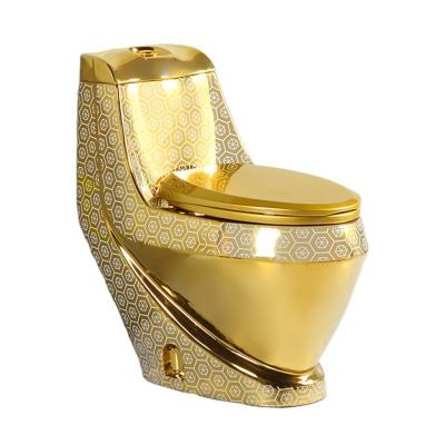 중국 Middle East Luxury Popular Sanitary Ware Gold Double-flow Design Toilet Bowl One Piece Porcelain 판매용