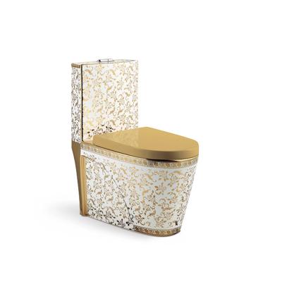 China Chaozhou Factory Wholesale Supplier Double-flow Toilet Bowl One-piece Luxury Color WC Gold-plated Ceramic Commode Te koop