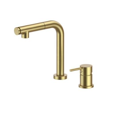 China Metered Faucets Deck Mounted Bathroom Water Faucet Brushed Brass Single Hole Sink Faucet for sale