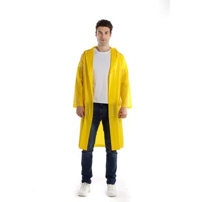 China Wholesale High Quality Yellow Raincoat Customer Logo Long Hooded Men PVC Raincoat Bachelor's Rainwear 0.15MM for sale