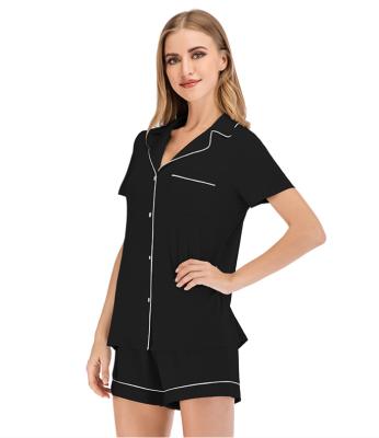 China Women's Breathable Pajamas Set Short Sleeve Button Down Shirt W Front Pocket, Shorts W Elastic Waist for sale