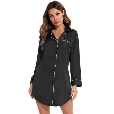 China Breathable One-Piece Women's Long Sleeve Button Down Shirt V-Neck Front Pocket Pajamas for sale