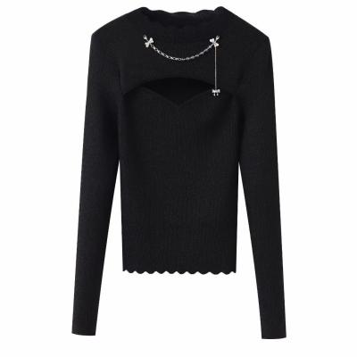 China Anti-wrinkle 2021 autumn and winter new hollow chain yarn sweater all-match sweater women for sale