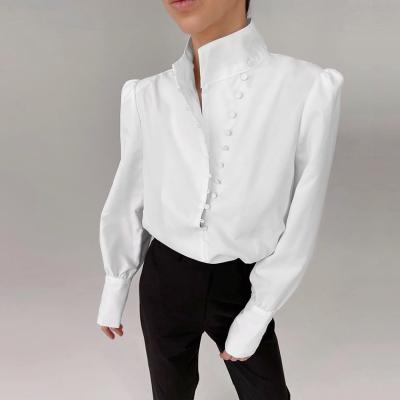 China 2022 New Arrivals Vintage Ladies Breathable Blouses And Casual Elegant Tops Office Lady Button Up Shirts for sale