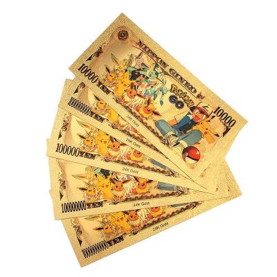 China Plastic Anime Poke mon Banknotes Trading Collection Cards Waterproof Gold Foil Pockett Monster Gold PVC Poke mon Souvenir Banknotes for sale