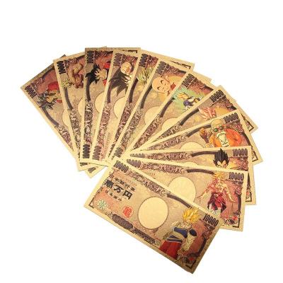 China Plastic 23 Designs Dragon-Ball Z Souvenir Banknotes Cartoon DBZ 10000 Yen Gold Foil PVC Plastic Game Cell Son Goku Vegeta Banknotes for sale