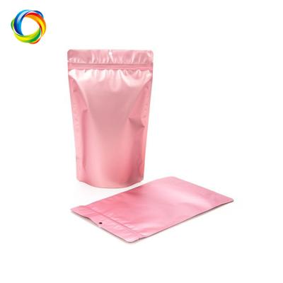 China Recyclable Custom Logo Printed Resealable Waterproof Pink Plastic Packaging Food Foil Zipper Bag With Hanging Hole for sale