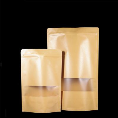 China Custom Printed Window Matte Food Grade White Brown Resealable Holder Recyclable Clear Ziplock Zipper Up Kraft Paper Bag for sale