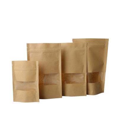 China Recyclable Recycle Biodegradable Ziplock Flat Bottom Kraft Paper Packaging Bag With Window Kraft Paper Pouch For Food for sale