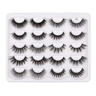 China Hot Selling Natural Soft Thick Thin Natural Reusable False Eyelashes 3D Makeup Fake Mink Hair Eyelashes 10 Pairs In One Set for sale