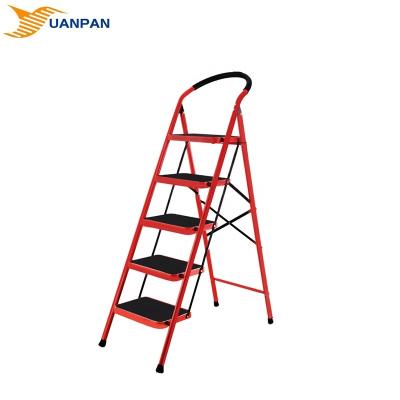 China Folding Ladders 5 Step Ladders Escalera De Aluminio Wide Portable Attic Ladders Red Color With Handrail for sale