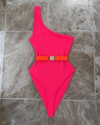 China Web Celebrity Breathable One-Shoulder Swimwear In Pure Color Women Swimwear 2021 for sale