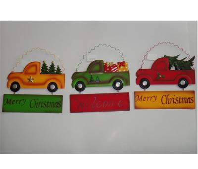 China Christamas Wall Decor 14 Inch Christmas Metal Truck Wall Decor With Sign Merry Christmas Welcome for sale