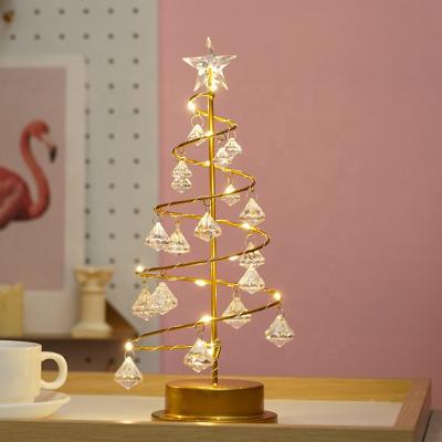 China Christmas Tree Star RTS Led Iron Night Lamp Crystal Christmas Tree Star Table Lamp Christmas Gift Room Decorative Light for sale