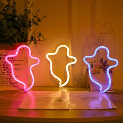 China Ghost RTS Drop Shipping Ghost Shaped Led Neon Lamp All Saints Day Halloween LED Light Decoration for sale