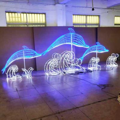 China Commercial Pattern Light Fantasy LED Sculpture Lighting 3D Dolphin Animal Light Lamp Customized Commercial Light New Year Decoration for sale