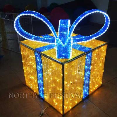 China Commercial Use 3D Light Gift Box LED Pattern Sculpture Christmas Gift Box Established Led Light With Unique Christmas Decoration for sale