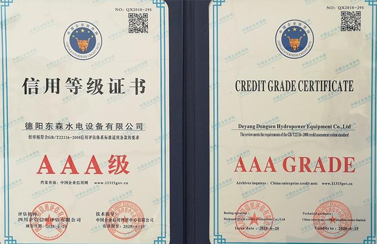 rating certificate - Deyang Dongsen Hydropower Equipment Co., Ltd.