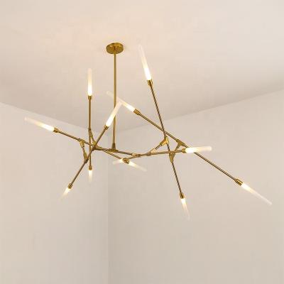 China The modern Nordic creative ceiling hanging pendant lamps restaurant living room gold lead glass rod chandelier for sale