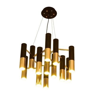 China Modern Black Modern Hotel Pendant Light Living Room Metal Tube Gold Ceiling Lamps Lobby Hanging Decorative Chandelier for sale