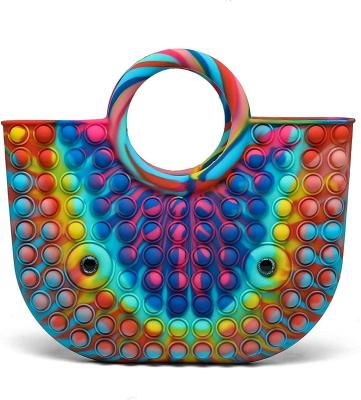 China Fashion Silicone Stress Reliever Rainbow Women's Custom Logo Printed Shopping Tote Bag Handbag for sale