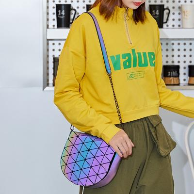 China Guangzhou Waterproof Cross - Body Bag High Quality Luminous PU Leather Reflective Geometric Cross - Body Shoulder Bag For Party for sale