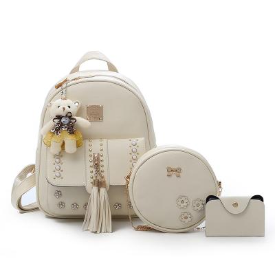 China Hot Sale Wholesale Fashion Angel Kiss Bag School Lady Bags 3pcs Handbag Set Leather Backpacks for sale