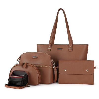 China 5pcs/Set High Quality Wholesale Fashion Ladies PU Leather Shoulder Bags Brown Tote Bag Handbag Set Leather for sale