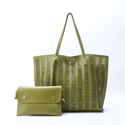 China Fashion factory wholesale women laser cut handbag set big tote with small purse for sale