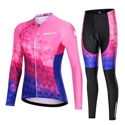 China Outdoor sports cycling suit long sleeved trousers cycling suit women's breathable, sweat absorbing, comfortable and elastic for sale